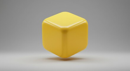 Aufkleber - Yellow Geometric Cube Standing on Light Gray Surface Minimalist Style