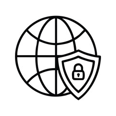 Poster - Global communication and internet security are symbolized by a network earth a clean minimalist line art illustration of a global security icon silhouette vector on white background of geometric style