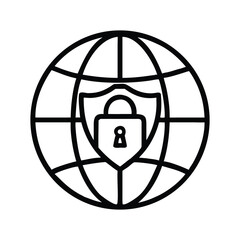 Poster - A global network concept featuring a caged earth icon on a metal grid, internet connection a clean minimalist line art illustration of a global security icon silhouette vector on white background