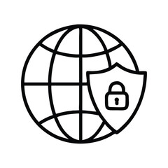 Poster - A global symbol of the internet and web, this earth icon illustrates the concept of a connected world network a clean minimalist line art illustration of a global security icon silhouette vector white