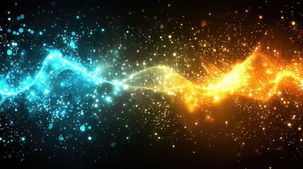 Poster -  Dynamic light waves abstract art digital illustration vibrant colors cosmic environment high-contrast viewpoint
