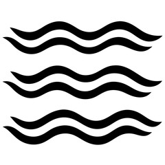 Three sets of stylized black wavy lines on a white background representing water or movement