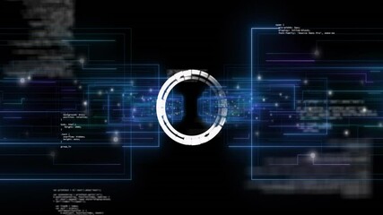 Poster - Opening black frame showing neon-blue frames emerging, shifting inward, pulsing ring enclosing code