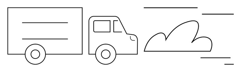 Poster - Cargo truck moving with speed lines and cloud symbolizing delivery, logistics, transportation, and motion. Ideal for shipping, e-commerce, freight, logistics, delivery services mobility and simple