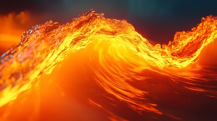 Poster - A glowing orange neon wave surging against a digital background emitting intense light and shadows