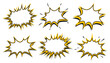 © byramadanti - Comic Speech Bubble Explosion Set. Hand Drawn Comic Burst Outline Elements. Yellow Comic Style Dialogue Frames for Pop Art.