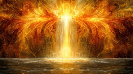 Leinwandbilder - Radiant golden waterfall erupts in a luminous landscape digital art surreal environment vibrant viewpoint
