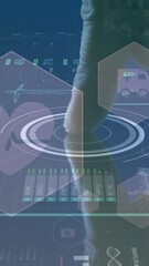 Poster - Animation of man touching screen with medical data processing and dna strand