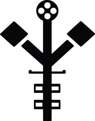 Poster - Abstract vector symbol:  geometric, dark, three-branch design, bold style.