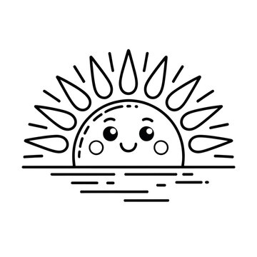 black and white doodle of a rising sun