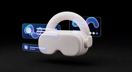 Fototapete - A 3D rendered illustration of a white VR headset with interactive digital displays.