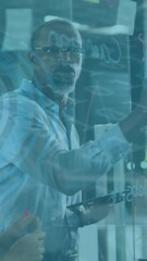 Poster - Animation of data processing over business people discussing in office