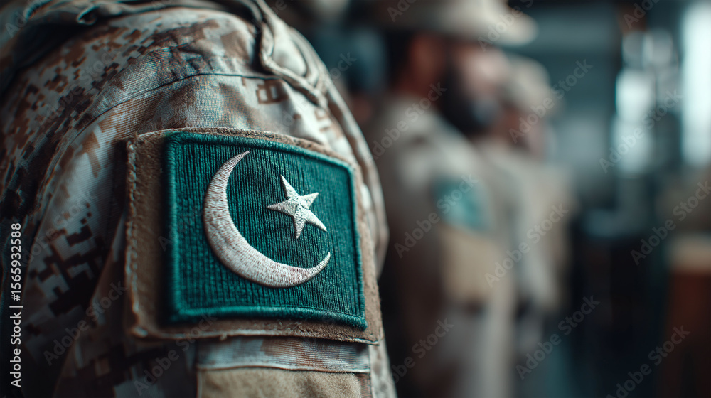 Pakistani Soldier's Uniform Detail: A close-up shot focusing on the ...