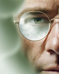 Poster - Professional Businessman Close-Up with Stock Market Chart Reflection in Glasses Modern Financial Analysis for Investment and Corporate Strategy Content