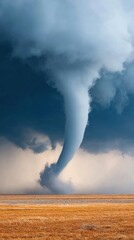 Poster - Dramatic Tornado Funnel Cloud over Open Prairie with Turbulent Skies for Severe Weather Awareness and Meteorological Education in Climate Risk Communication