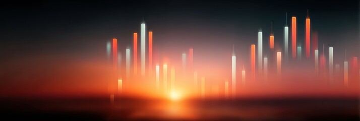 Poster - Premium Modern Digital Candlestick Chart with Glowing Ticker and Network Grid, Inspiring Market Growth for Fintech Marketing and Social Media Campaigns
