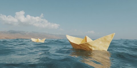 Leinwandbilder - Premium Paper Boats on Gentle Shoreline Water Inspiring Travel and Adventure Concept for Modern Marketing and Social Media Campaigns