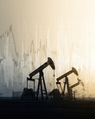 Poster - Professional Energy Sector Oil Pump Silhouettes with Financial Analytics Overlay Modern Commodity Market Visual for Business and Investment Platforms