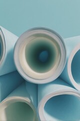 Aufkleber - Modern Architectural Blueprint Rolls Stacked in Natural Light for Strategic Construction Planning and Precision Engineering in Sustainable Design Projects
