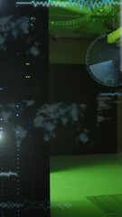 Poster - Animation of data processing and lights with lines over servers