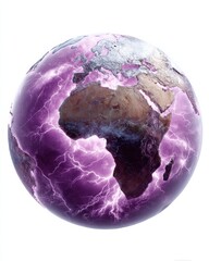Poster - Realistic Global Earth Model with HD Surface Details and Purple Lightning Effects on Transparent Background for Digital Marketing and Tech Innovation