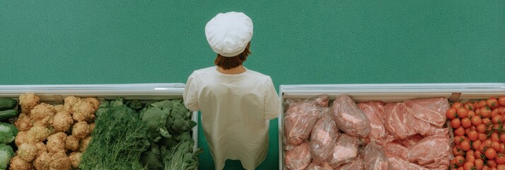 Aufkleber - Commercial Kitchen Chef Conducting Freshness Audit on Produce and Meat in Organized Refrigerated Storage for Food Safety and Quality Assurance