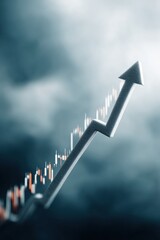 Poster - Arrow Showing Upward Trend with Stock Market Candlestick Chart and Financial Lines Symbolizing Profit Growth and Economic Success in Modern Business
