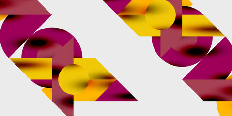 Poster - Abstract geometric shapes, magenta, gold hues. Minimalist design, dynamic composition, clean lines, modern aesthetic. Bold colors contrast white background.