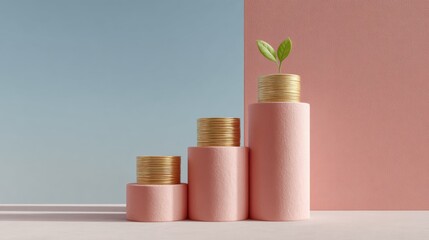 Leinwandbilder - Professional Asset Allocation Concept with Growing Plant on Stacked Coins for Modern Retirement Planning and Sustainable Financial Growth Marketing Content