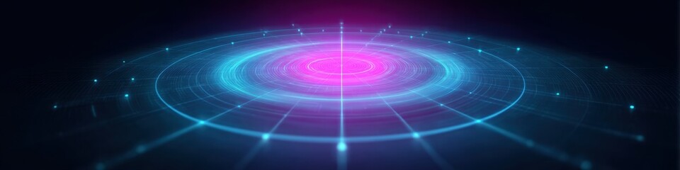Aufkleber - Futuristic Radar Screen with Neon Grid and Dynamic Points for Advanced Security Monitoring and Surveillance in Tech-Driven Situational Awareness