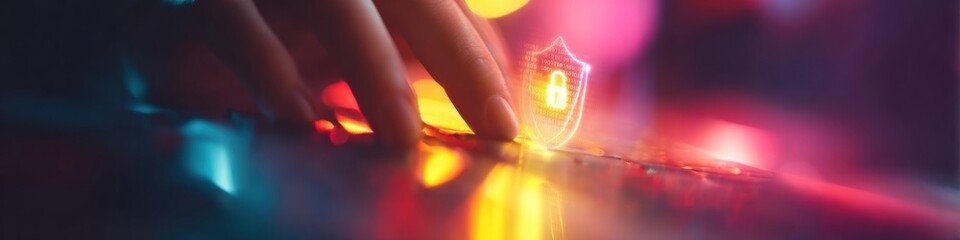 Leinwandbilder - Premium Modern Cybersecurity Technology with Virtual Shield Icon on Laptop Authentic Safe Browsing for Millennial Professionals Marketing and Social Media