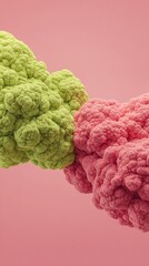Poster - Abstract Entangled Twin Particle Clusters Connected by Flowing Streams on Pink Background - Futuristic Science and Technology Concept for Innovation Marketing
