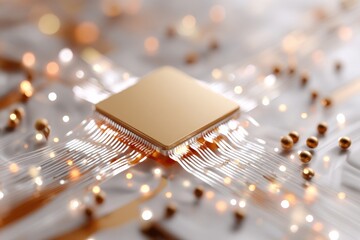 Poster - Illuminated Quantum Chip on Motherboard with Data Streams and Nodes Representing Advanced Quantum Computing and Future Digital Innovation