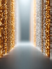 Aufkleber - Futuristic Digital Corridor with Gold and Silver Light Streams Symbolizing Advanced Quantum Security and AI-Powered Cryptography in Cybersecurity Consulting