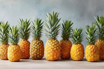 Aufkleber - Premium Fresh Pineapples in Symmetrical Arrangement for Healthy Lifestyle and Tropical Food Marketing Content with Authentic Natural Aesthetic