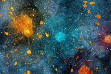 Poster - Vibrant Celestial Map with Constellations and Cosmic Networks, Futuristic Science and Astronomy Education Visual for Digital Marketing