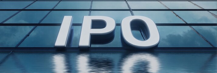 Poster - Modern Premium IPO Stock Exchange Facade with Financial Market Data Ticker for Professional Business Marketing and Investment Promotion Campaigns