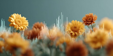 Aufkleber - Digital Sunflower Field with Ambient Data Visualization and Futuristic Graphs Nature Meets Tech in Modern Environmental Analytics and Wellness