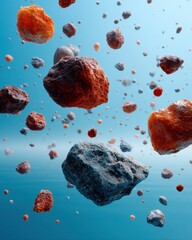 Poster - Dense Floating Asteroids and Rocky Debris in Space with Textured Surfaces - Sci-Fi Marketing Concept for Innovation and Infinite Possibilities
