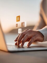 Poster - Modern Biometric Security Authentication with 2FA Interface on Laptop Premium Tech Content for Professional Cybersecurity Marketing and Business Use