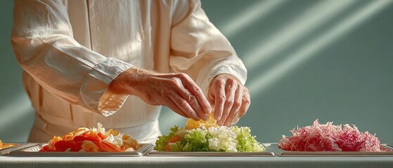 Poster - Authentic Healthcare Professional Selecting Fresh Salad at Self-Service Hospital Cafeteria Premium Medical Staff Nutrition for Modern Wellness Marketing
