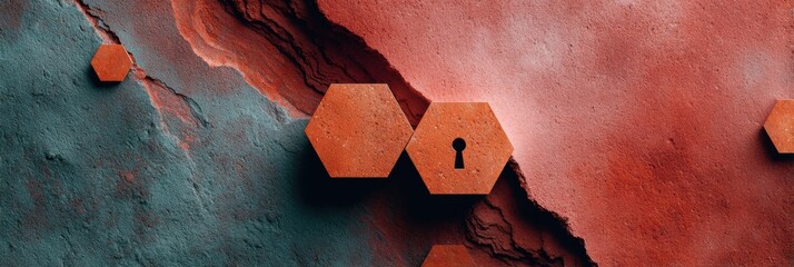 Poster - Modern Ransomware Defense Concept with Padlock Icon and Hexagonal Network Grid in Dramatic Editorial Style for Professional Cybersecurity Marketing