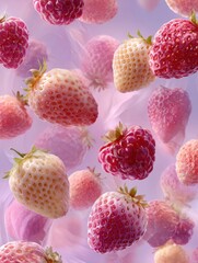 Poster - Premium High-Quality Ripe Strawberries and Raspberries Pattern Modern Natural Berry Print for Summer Lifestyle Marketing and Social Media Content