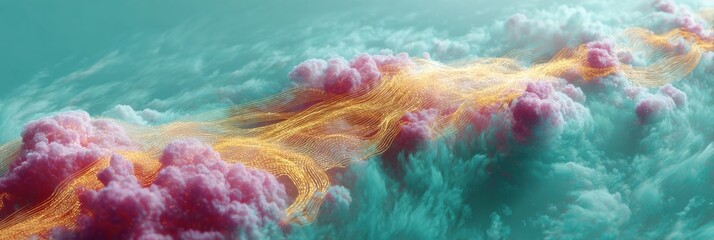 Aufkleber - Futuristic Visualization of Atmospheric Flow with Dynamic Cloud Formations and Data Stream Textures for Advanced Climate Tech and Environmental Monitoring