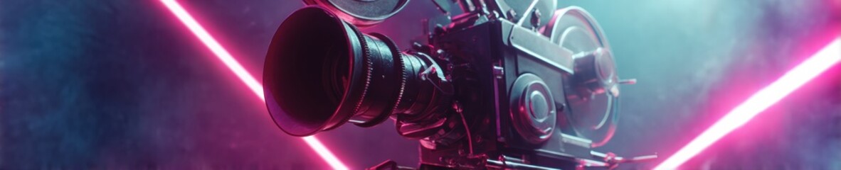 Poster - Professional Vintage Film Camera on Tripod with Mechanical Details Premium Cinematic Heritage for Creative Marketing and Visual Storytelling Content