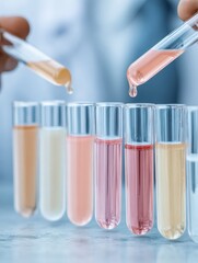 Poster - Professional Biotechnology Laboratory Team Conducting Advanced Chemical Tests with Pipettes and Tubes for Scientific Research Marketing and Innovation