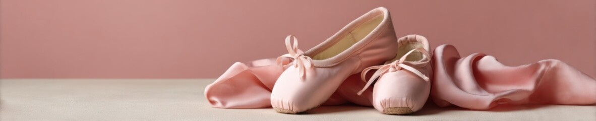 Poster - Elegant Ballet Shoes with Bow Detailing for Professional Dance Performance Premium High-Quality Footwear for Modern Young Adults Marketing and Advertising