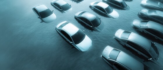 Poster - Professional Urban Flood Insurance Concept with Submerged Vehicles Premium Modern Marketing Content for Auto Insurance and Risk Management Campaigns