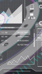 Poster - Animation of multiple interface screens processing data over circular scanner on black background