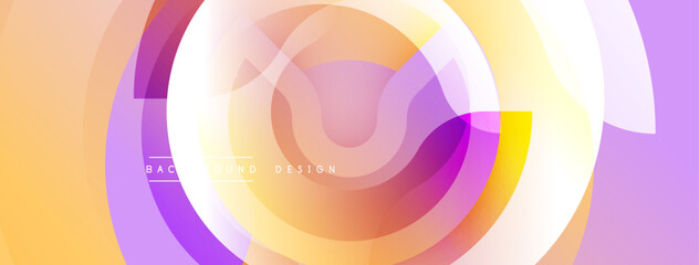 Fototapete - Abstract circular layers create dynamic visual flow. Soft gradients blend peach, lilac, white hues. Modern design element for backgrounds.